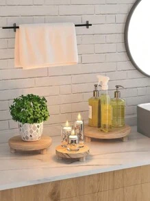 1 st/set Rund träbricka Multifunktionell träljusfot Kök Fruktbricka Fot Badrum Förvaringsbricka, Jul - 1 st - Visa 2