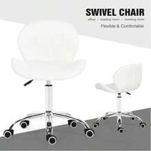 Modern Labm Wool Swivel Office Chair, Height Adjustable Padded Armless Desk Chair With Wheels For Home Office - White - View 4