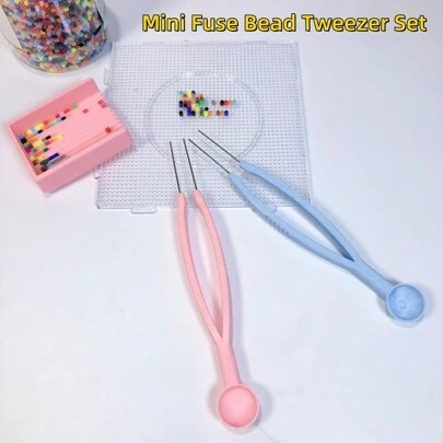 Pana-beads 迷你保险丝珠镊子套装、哈马珠镊子保险丝和 Perler 珠、串珠用品、串珠和珠宝制作、保险丝珠像素拼图铁熔化珠用于 DIY、DIY 工艺熔化珠用于珠宝制作、像素艺术和拼图