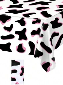 1 pieza Mantel con tema de vaca en colores negro, blanco y rosa, Mantel de PVC, Decoración para fiesta de cumpleaños, baby shower, boda, Suministros de fiesta, Decoración de mesa para el hogar - Multicolor - Ver 1