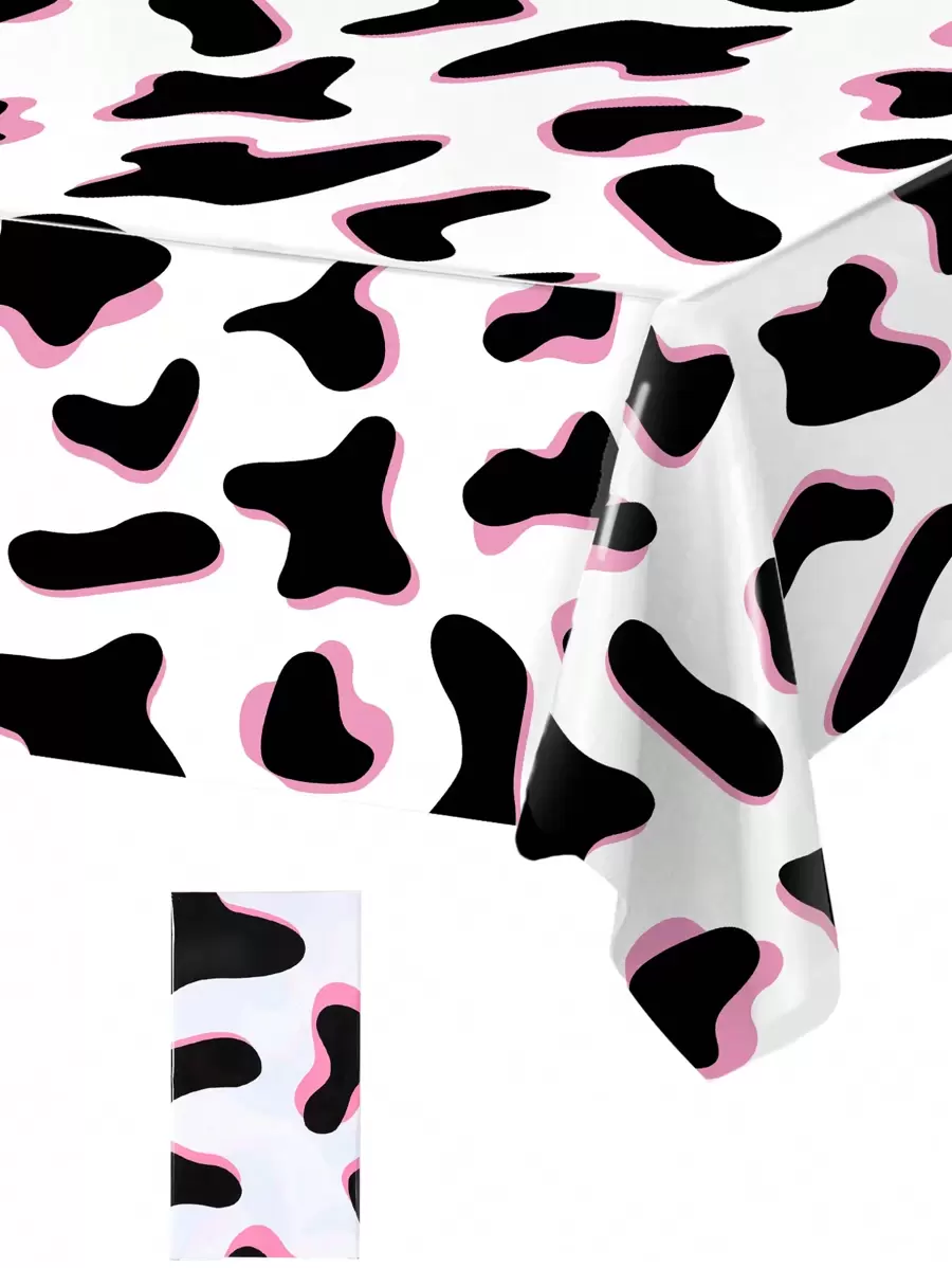 1 pieza Mantel con tema de vaca en colores negro, blanco y rosa, Mantel de PVC, Decoración para fiesta de cumpleaños, baby shower, boda, Suministros de fiesta, Decoración de mesa para el hogar - Multicolor - Ver 1