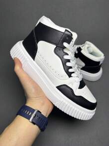 New Men High-Top Lace-Up Casual Sports Sneakers, Round Toe Comfortable Lightweight Versatile Soft Bottom Lace-Up Low-Top Outdoor Casual Sports Shoes, Suitable For New Year Outfits And Festivals - Black and White - View 2