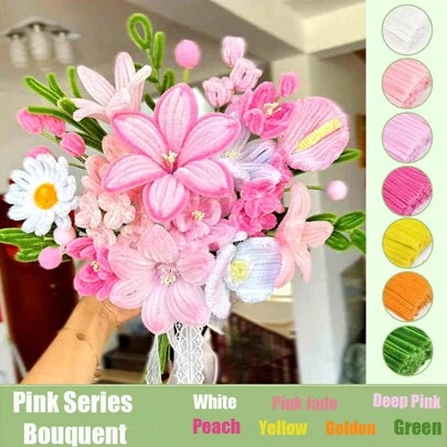 200/300/400/600/700pcs Nylon Iron Pipe Cleaners For DIY Craft Projects - Tulip Rose Corn Poppy Bouquet Fluffy Stems Crafting Supplies-Ultra Dense Chenille Stems