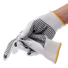 1 Pair Work Gloves With Anti Slip Grip PVC Dots Safety Polycotton Gardening Gloves Unisex Protection Gloves For Painter Mechanic Industrial Warehouse Construction Men & Women - White - View 3