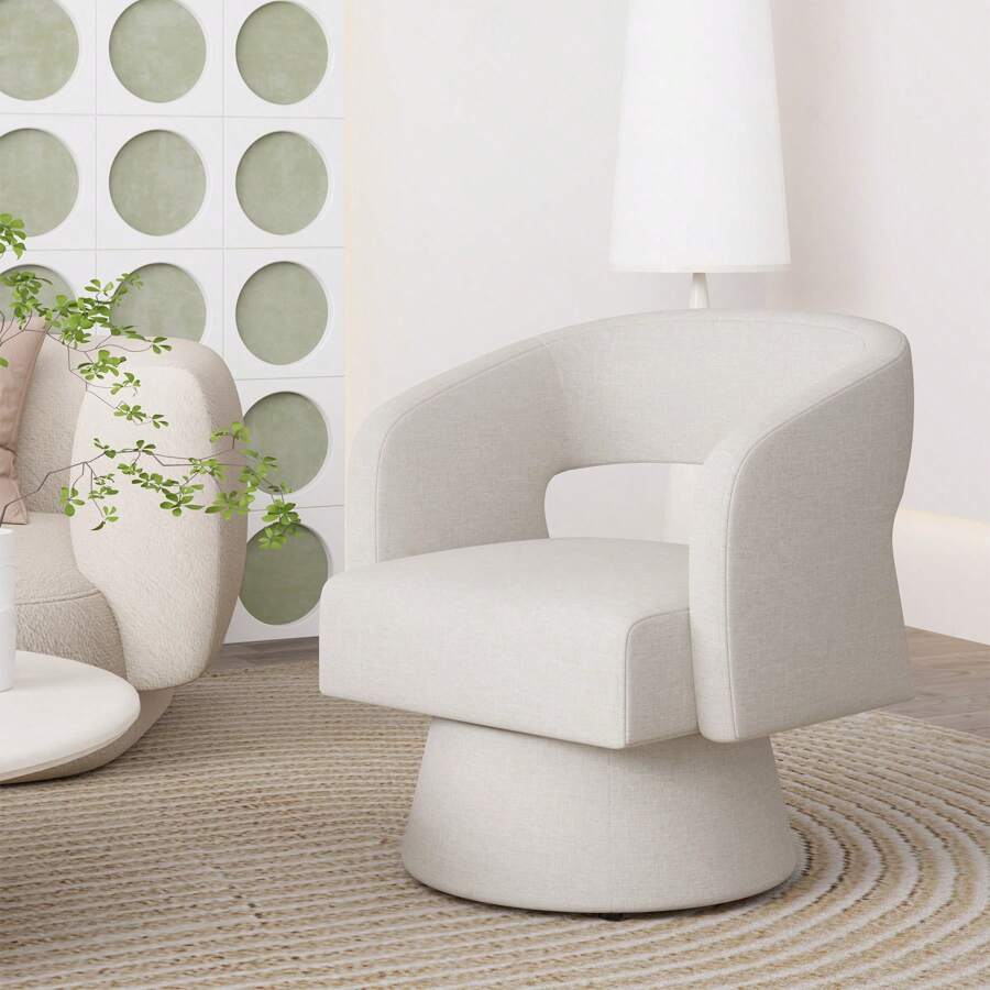 Nalupatio Swivel Barrel Accent Chair,Oversized Teddy Upholstered Round Swivel Chair,Modern Luxury 360 Degree Living Room Vanity Chair For Bedroom Office - 米色 - 查看 1