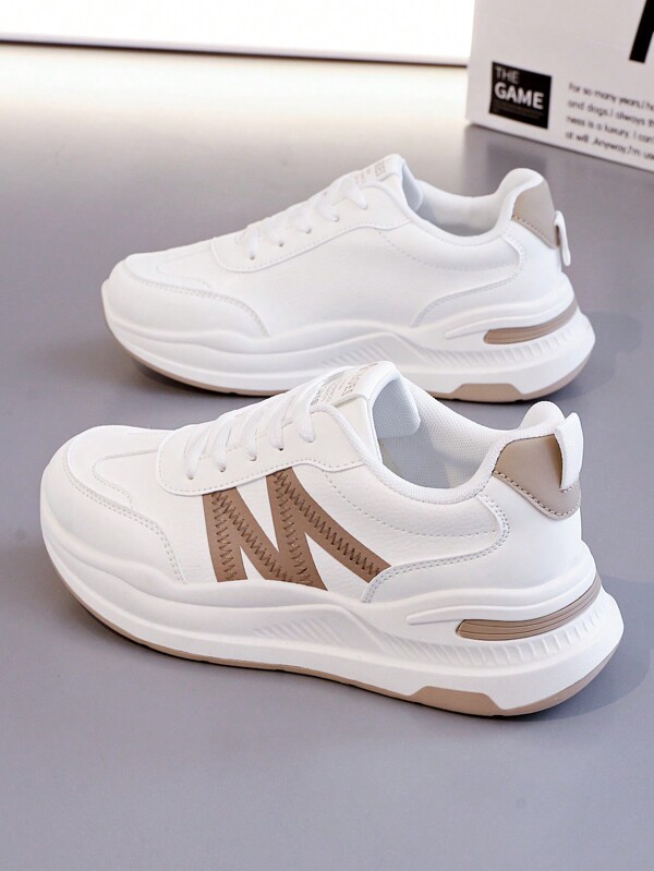 Women's New Casual White Sneakers, Versatile, Flat, Suitable For Running, Fitness, Tennis