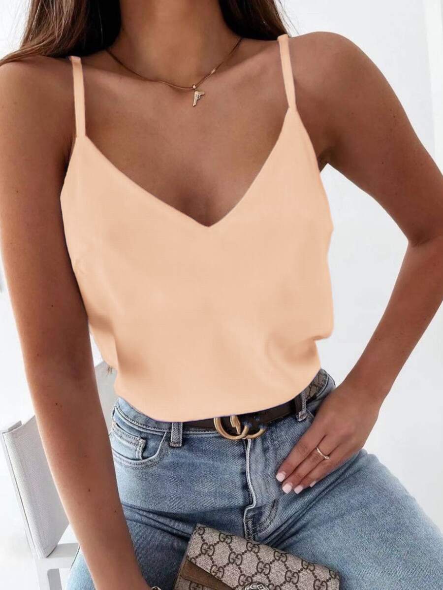 Women's V-Neck Tank Top For Summer - Apricot - View 1