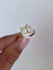 ESBERRY 1pc 925 Sterling Silver Personalized Fashion Irregular Cubic Zirconia Ring, Women's Jewelry, Exquisite Jewelry, Women's Date Gift - Pear Shape Oval Cut Ring - View 3