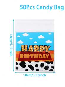 50pcs/100pcs Cartoon Birthday Candy Bags, Self-Sealing Gift Packaging Bags, Cow, Blue Sky & White Cloud Printed Gift Bags, Cake Bags, Transparent Cellophane Candy Bags, Suitable For Lollipops, Cake Pops, Candies, Chocolates And Cookies, Birthday Wedding Party Supplies, Kitchen Accessories, Small Birthday Party Favors - Multicolor - View 5