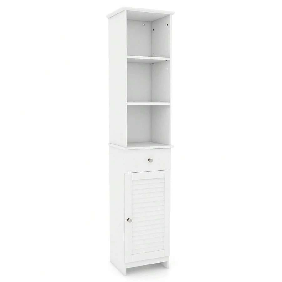 Freestanding Bathroom Storage Cabinet With 3 Open Shelves - White - View 1