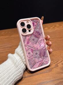 1 pieza Funda de teléfono a prueba de golpes con estampado de dólar del estilo Millennial Y2K compatible con Iphone 11/12/13/14/15/16, color rosa