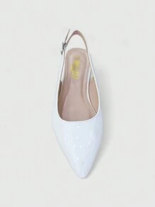 Bailarinas cómodas y casuales de estilo minimalista con puntera afilada para mujer de talla grande - Blanco - Ver 2