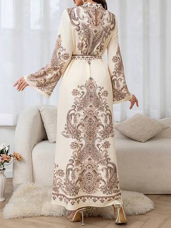 Vestido largo de muselina con estampado de paisley para resort (estampado aleatorio), Kaftán modesto