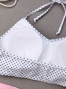 Women Sexy Swimwear 2 Pieces Bikini Sets Solid Color Bra And Bikini Bottoms - White - View 2