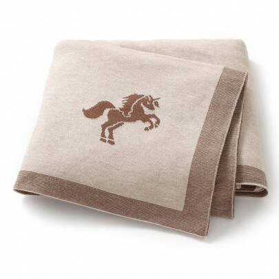 1 件针织婴儿毯，可爱小马图案，婴儿襁褓包，四季皆宜