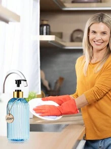 GAONLY 2 pièces Distributeur de savon bleu clair de 500 ml pour la cuisine, distributeur de savon liquide rechargeables avec pompe en bambou, distributeur de savon transparent pour la salle de bain pour le savon à vaisselle, le savon pour les mains, décoration de salle de bain maison, décoration d'automne, retour à l'école