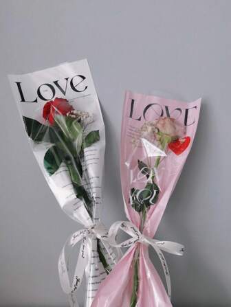 10 stuks/pak transparante cadeauzakjes voor boeketten, kleurrijke inpakzakken voor bloemen, enkele rozen, verpakkingszakken voor Moederdag, 520 boeketzakjes. Geschikt voor enkele rozen, Valentijnsdag cadeauzakje.