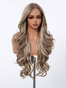 棕色合成蕾丝前假发，棕色挑染 13x4 无胶假发 波浪假发 女士预拔发际线假发 适合派对场合使用 28 英寸 - 挑染棕色 - 查看 6