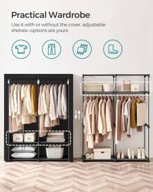 Closet Wardrobe, Portable Closet For Bedroom, Clothes Rail With N-Woven Fabric Cover, Clothes Storage Organizer, 55.1 X 16.9 X 68.5 Inches, Black URYG02BK