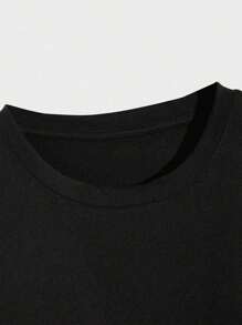 Happy Valentine'S Day Men's CHANNEL Letter Printing Simple Casual Style Round Neck Casual T-Shirt, 220gsm Heavy Pure Cotton T-Shirt(1PC) - 黑色 - 查看 4