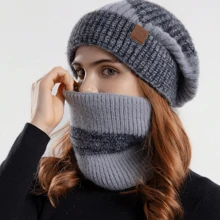 2pcs, Ski Hats, Thick And Warm Ear Protection Woolen Hat With Velvet Scarf Two Pieces Set Knitted Hat - Suitable For Skiing, Cycling And Outdoor Activities