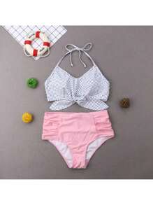 Women Sexy Swimwear 2 Pieces Bikini Sets Solid Color Bra And Bikini Bottoms - White - View 4
