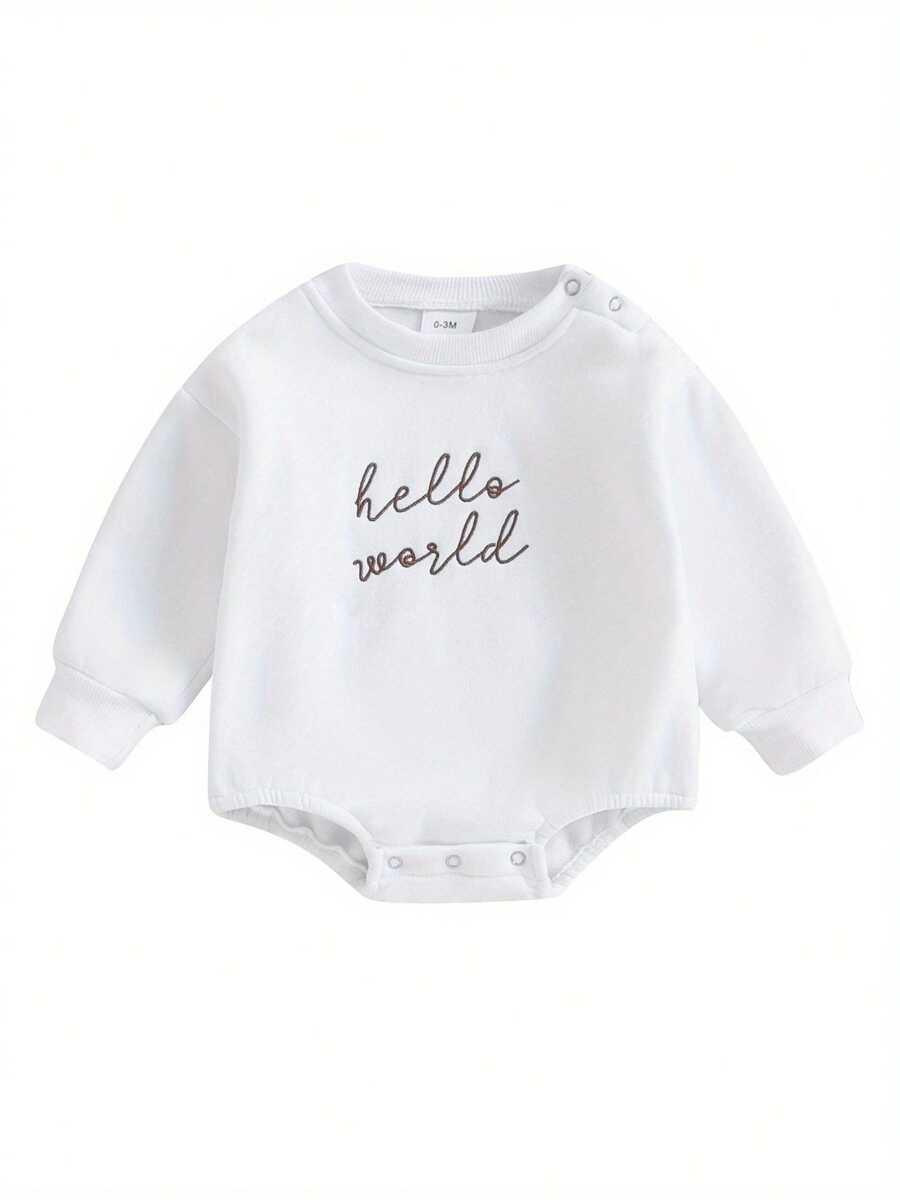 Sudadera para bebé recién nacido, niño y niña, mono de manga larga con burbujas y bordado de Hello World, mono de forro polar de gran tamaño, suéter, tops, ropa bonita para otoño e invierno - Blanco - Ver 1