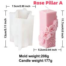 Molde de Silicone Redondo em Coluna com Rosa Desabrochando 3D, Molde de Resina Floral em Pilar Cercado por Rosas, Ferramenta DIY para Esculpir Botão de Flor, Gesso, Vela de Cera de Soja, Decoração e Presentes do Dia dos Namorados