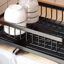 Draining Rack With 2 Levels And Removable Utensil Holder, Draining Rack For Space-Saving Sinks, Draining Rack For Kitchen Counter, Rust-Resistant Stainless Steel Dish Rack - 黑色 - 查看 3