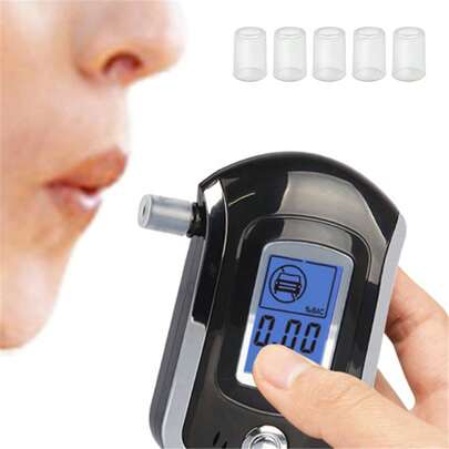 Alcoholímetro Digital, Alcoholímetro profesional con 5 Boquillas, portátil alcoholímetro digital,Probador Portátil de Alcoho con Pantalla LCD,alcoholímetro medidor Desechables Semi-Conductor de la Tecnología de Sensor.( Negro)
