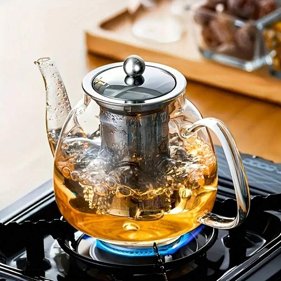 1pc Heatproof Glass Teapot With Stainless Steel Infuser - Global Use, For Iced Tea In Summer, Hot Tea In Winter Back To School - Multicolor - View 1