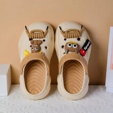 女士厚底穿孔一脚蹬凉鞋，时尚厚底可爱系带卡通沙滩拖鞋，适合春夏秋季