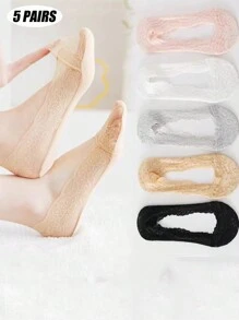 5 Pairs Women Thin Lace Sexy Low-Cut Invisible Boat Socks, Suitable For Daily Use In Spring And Summer - Multicolor - View 6