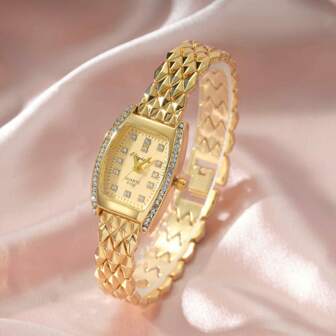 1 件女士时尚优雅金色复古石英表，方形表盘，防水，适合日常佩戴、正式活动和配饰，情人节感恩节礼物