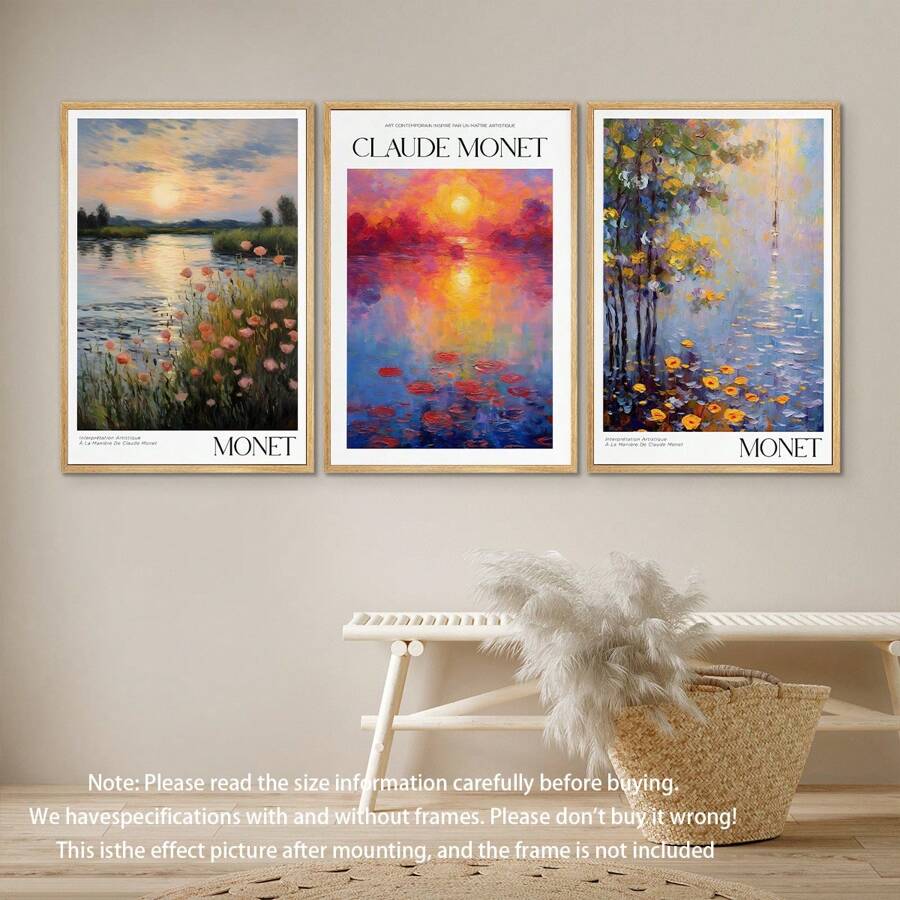 3-Piece Set, Canvas Wall Art, Framed Decorative Painting, Wall Art, Art Poster Set, Canvas Wall Painting, Classic And Modern Decor, Waterproof Canvas Painting, Suitable For Home, Office, Living Room, Bedroom, Bathroom, Dining Room - Landscape And Floral Theme Ink Painting, Vertical, Spring/Summer Gift, Birthday/Graduation Gift