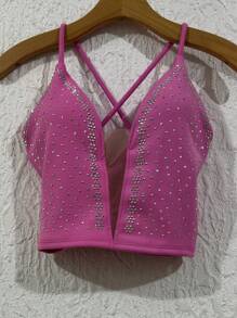 Cropped Top In Neuprene Fabric With Tulle And Extra Shiny With A Cup, Size 36-40 - Rosa vieja - Ver 1