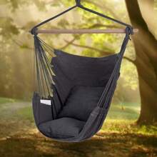 Y- Stop Hammock Chair Hanging Rope Swing Chair, Max 500 Lbs, 2 Seat Cushions Included, Removable Steel Spreader Bar With Anti-Slip Rings, Hardware Kit-For Indoor Or Outdoor(Dark Grey) - Dark Grey - View 2