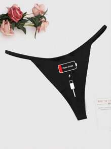 Women's Thin, Skin-Friendly, Sexy Rechargeable Pattern G-String Panty - Black - View 1