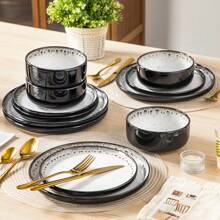 12 Pcs Stoneware Dinnerware Set, Beige Set, Dinner Plates, Dessert Plates And Bowls For 4 Person - Beige - View 1