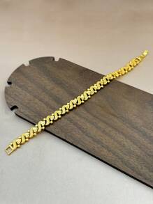 1pc 24K Gold Plated Heart Chain Bracelet, Luxury Women Fashion Gold Plated Bangle Cuff, Matches Any Outfit