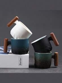 Ceramic Wooden Handle Italian Coffee Cup, Sandalwood Handle Tea Cup With Tea Strainer And Lid, Ceramic Tea Cup Japanese Style Wooden Handle Porcelain Small Coffee Cup Gradient Glaze Tea Cup Ceramic Kung Fu Small Tea Cup, Gift Box Set For Afternoon Tea, Italian Espresso Cup Japanese Style Simple Mini Coffee Cup