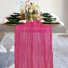 1 pièce Rose rouge Style balinais Chemin de table plissé - Gaze polyester torsadée bohème, parfait pour Noël, mariages et fêtes d'anniversaire - Framboise - Voir 8