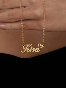 Minimalist Heart-Shaped Customized Name Necklace, Stainless Steel Personalized Neck Chain For Women And Men, Versatile, Simple, Casual, Ideal Gift For Girlfriend, Mom, Family, Friend, Daughter, Anniversary, Valentine's Day, Mother's Day, Birthday, Graduation, Daily Wear, Wedding, Prom, Ideal Gifts For Her, Boyfriend, Girlfriend, Dad, Mom, Family, Friends, For Anniversaries, For Party, High School Senior High School Students, College Students, University Students, Freshman, Sophomore, Underclassmen,Jewelry & Watches,Season Picks,Custom Name Stainless Steel Necklace, Personalized Nameplate - Multicolor - View 8