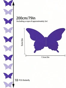 18 件/套（79 英寸/200 厘米）3D 蝴蝶彩旗花环，用于婚礼、订婚、生日和主题装饰、新娘礼物、派对装饰、客厅、卧室、窗帘、房间装饰