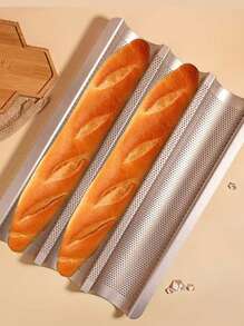 1pc Gold French Baguette Cake Mold, Perforated Bread Loaf Baking Tray, Non-Stick French Stick Bread Pan, Wavy Slot Toast Box, Baking Tool