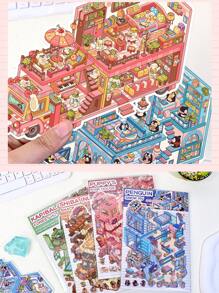 1片装DIY立体风景贴纸贴画小众减压趣味手账贴纸 返校节学校用品