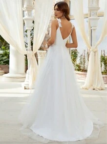 EVER-PRETTY Elegantes Brautkleid mit Spitzen- und Netzeinsätzen, weiß, für Sommer Garten- und Rasenhochzeiten