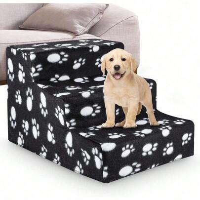 3 Steps Pet Stair Step For Bed 45x35x30cm Pet Stairs Pet Ladder With Washable Non Slip Plush Cloth Cover For Dogs And Cats (Grey)
