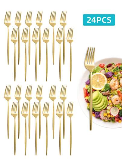 6/12/24pcs Stainless Steel Gold/Silver/Black/Multicolor/Rose Gold Main Forks, Table Forks For Salad/Appetizers/Dessert/Cake/Fruit, Flatware Set For Home, Kitchen, Bar, Restaurant, Hotels, Wedding, Birthdays, New Year, Halloween, Christmas, Easter, Valentine's Day, Thanksgiving Celebrations, And Other Festive Parties, Christmas Gift, Gift Givings-Halloween Or Christmas Party , Kitchen Supplies