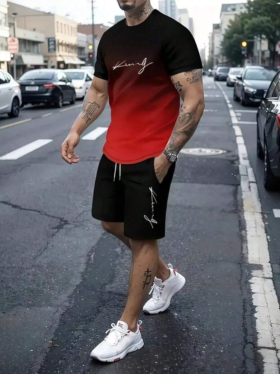 Men T-Shirt Co-Ords - Red - View 1